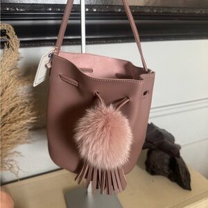Elegant Pink Bucket Bag with Pom Pom
